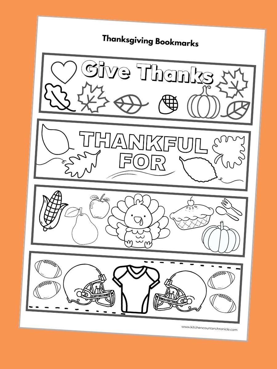 print out of 4 thanksgiving bookmarks on paper