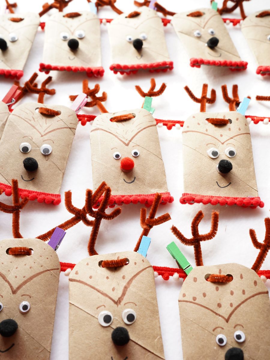 close up of reindeer advent calendar with rudolph in the middle