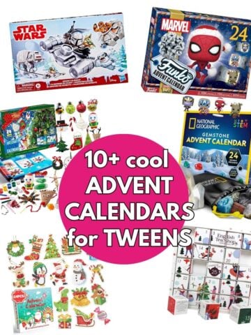 collage of tween advent calendars and title for social