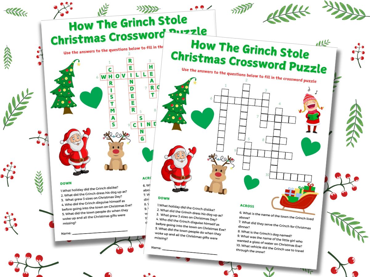 how the grinch stole christmas crossword puzzle printable game and grinch crossword puzzle answer sheet
