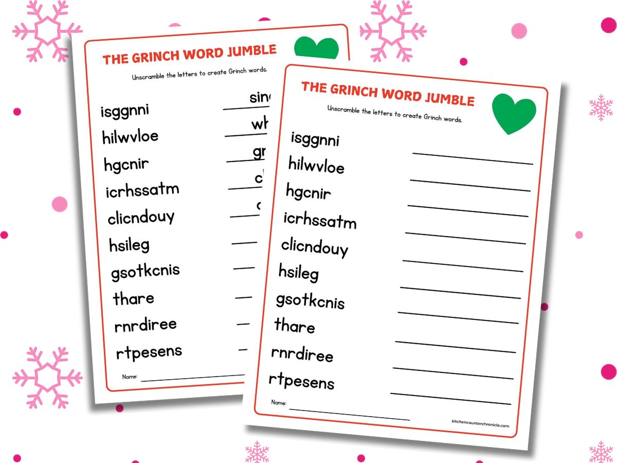 print out of the grinch word jumble and grinch word jumble answer sheet