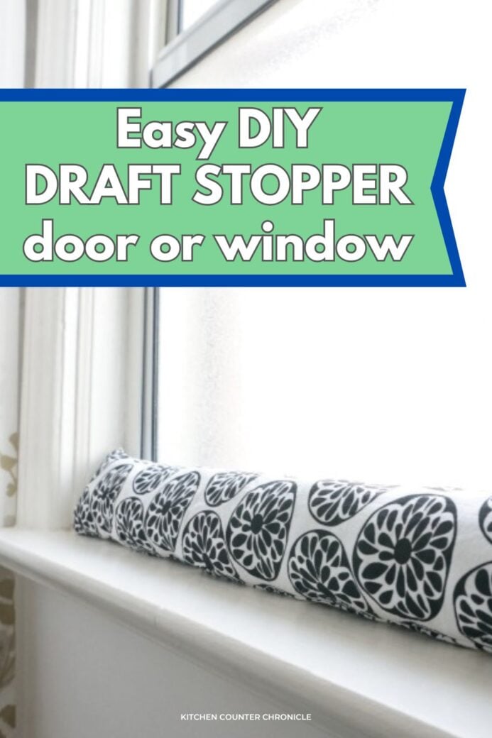 DIY draft stopper in window with title easy DIY draft stopper for door or window