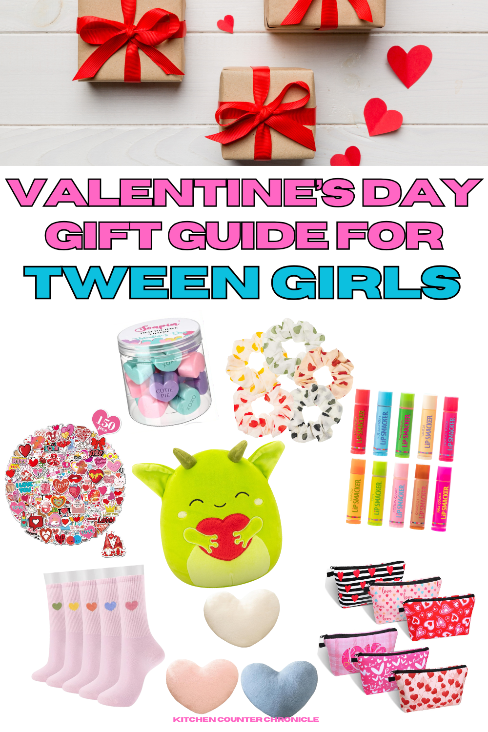 collage of Valentine's Day gifts for tween girls and teen girls