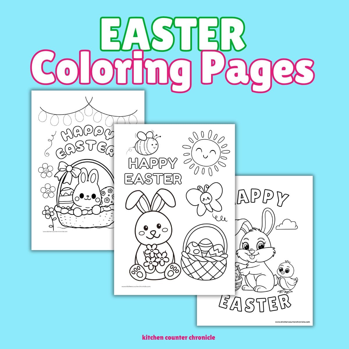 3 Easter bunny coloring pages to print and color