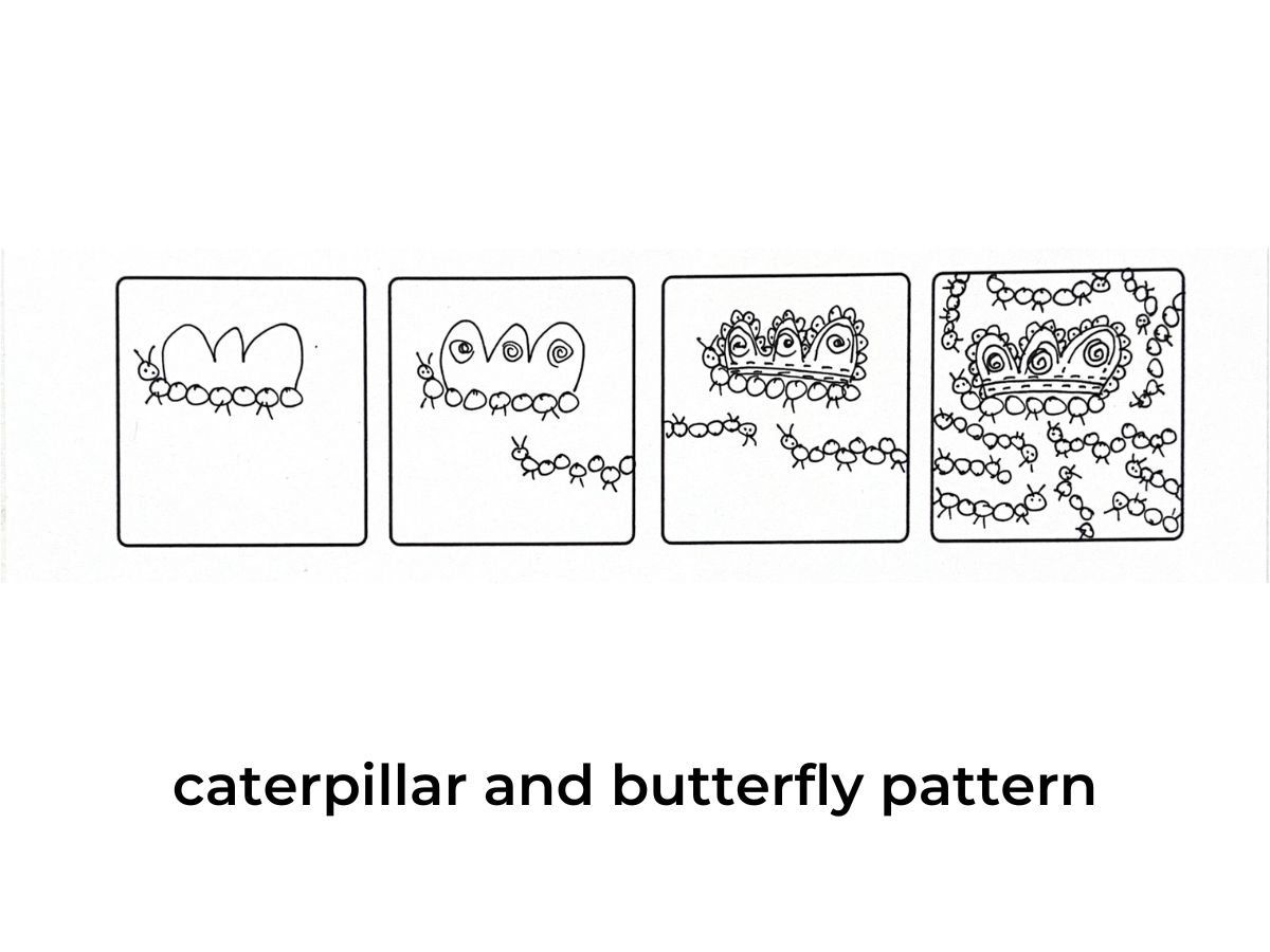 caterpillar and butterfly zen pattern step-by-step