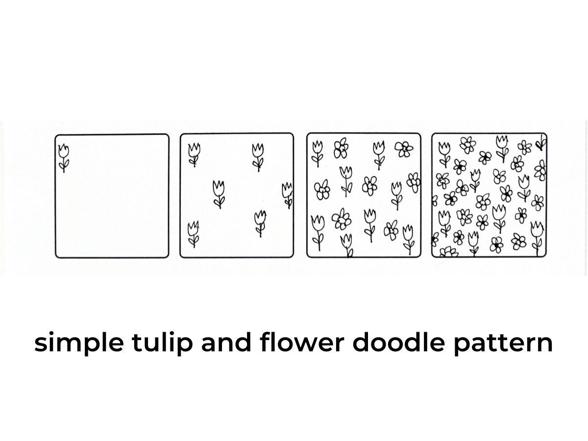 step by step simple tulip and flower doodle pattern