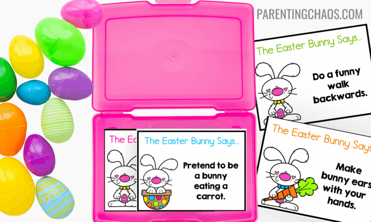 collage of the easter bunny says game cards