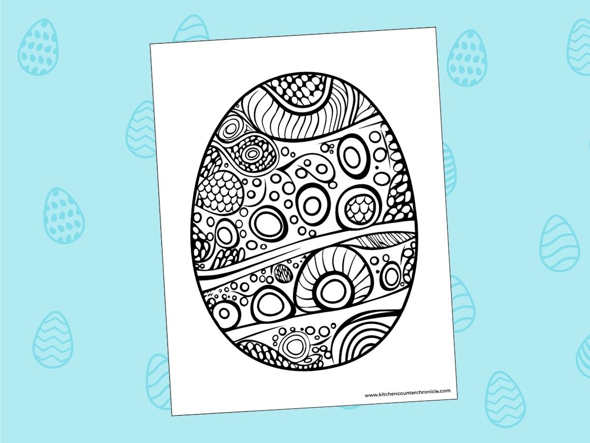 easter egg coloring page with swirls and circle patterns to color