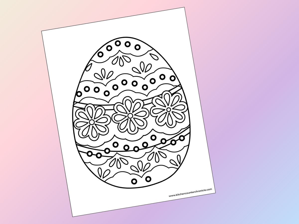 easter egg coloring sheet with giant easter egg with flowers in the middle