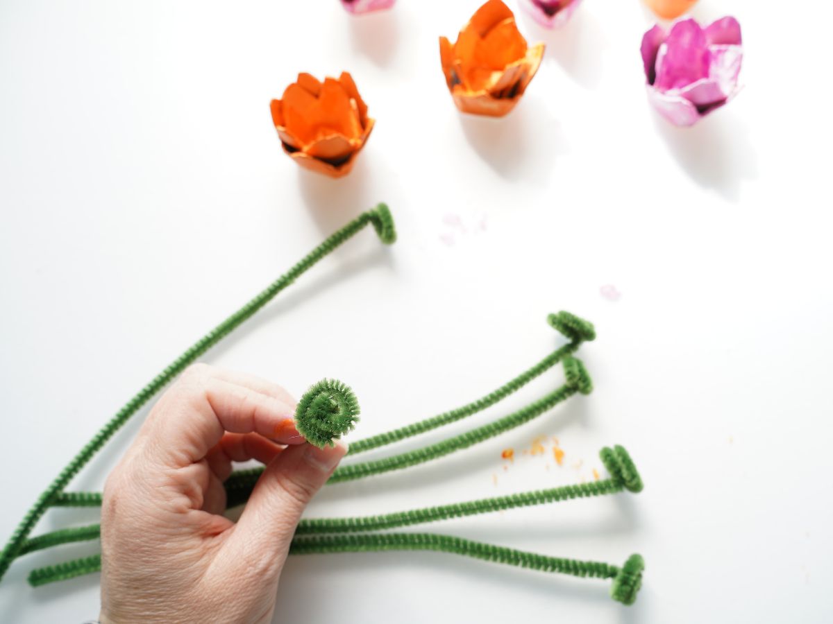 green pipe cleaner flower stem twisted