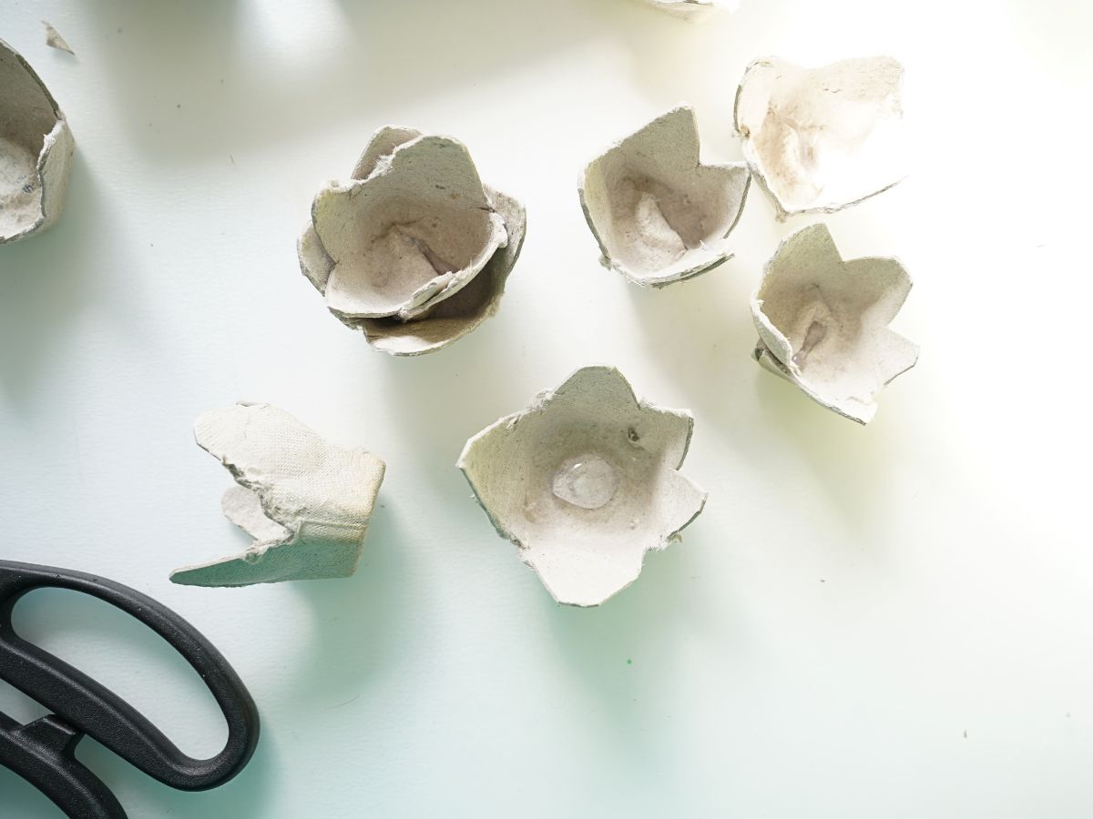 unpainted egg carton tulip flower glued together 2 layers