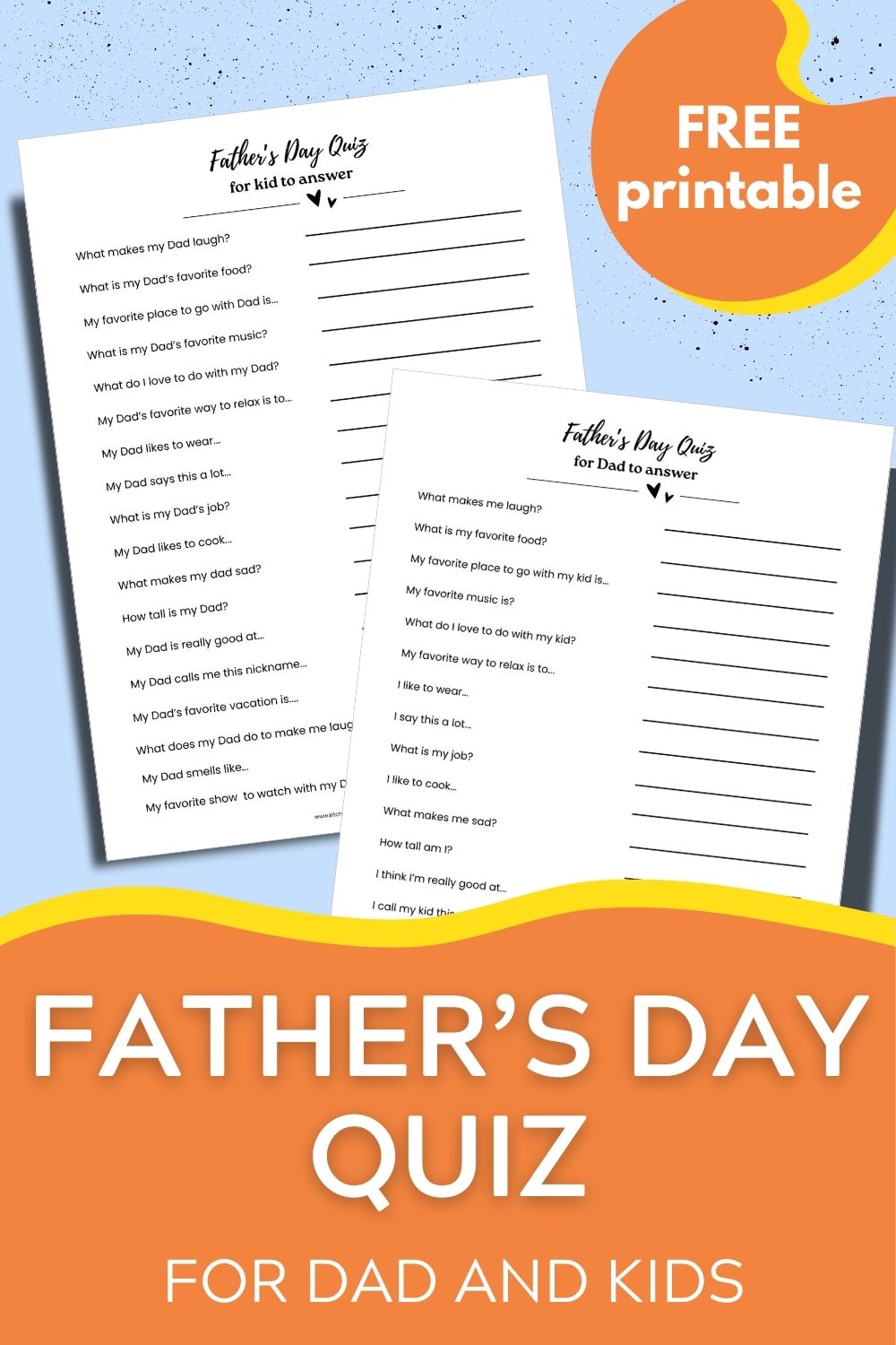 Father’s Day questionnaire 2 pages printed on blue background pin 2