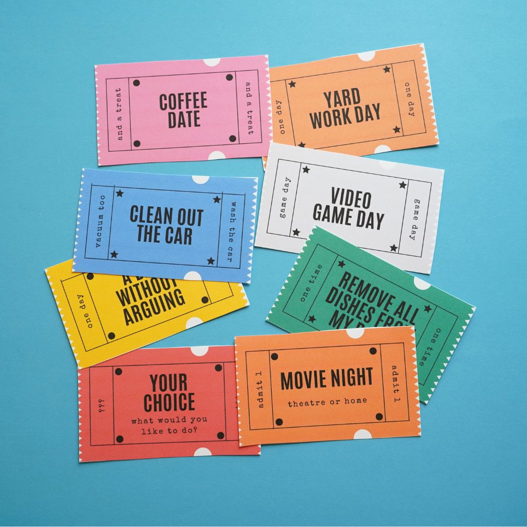 blue background with father's day coupons pile for instagram