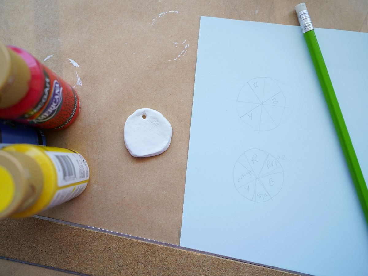 circle air dry pendant with paper with planning the color wheel design