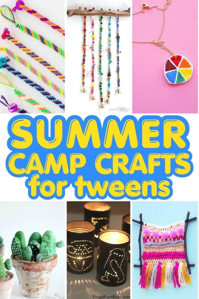 collage of summer camp crafts for tweens