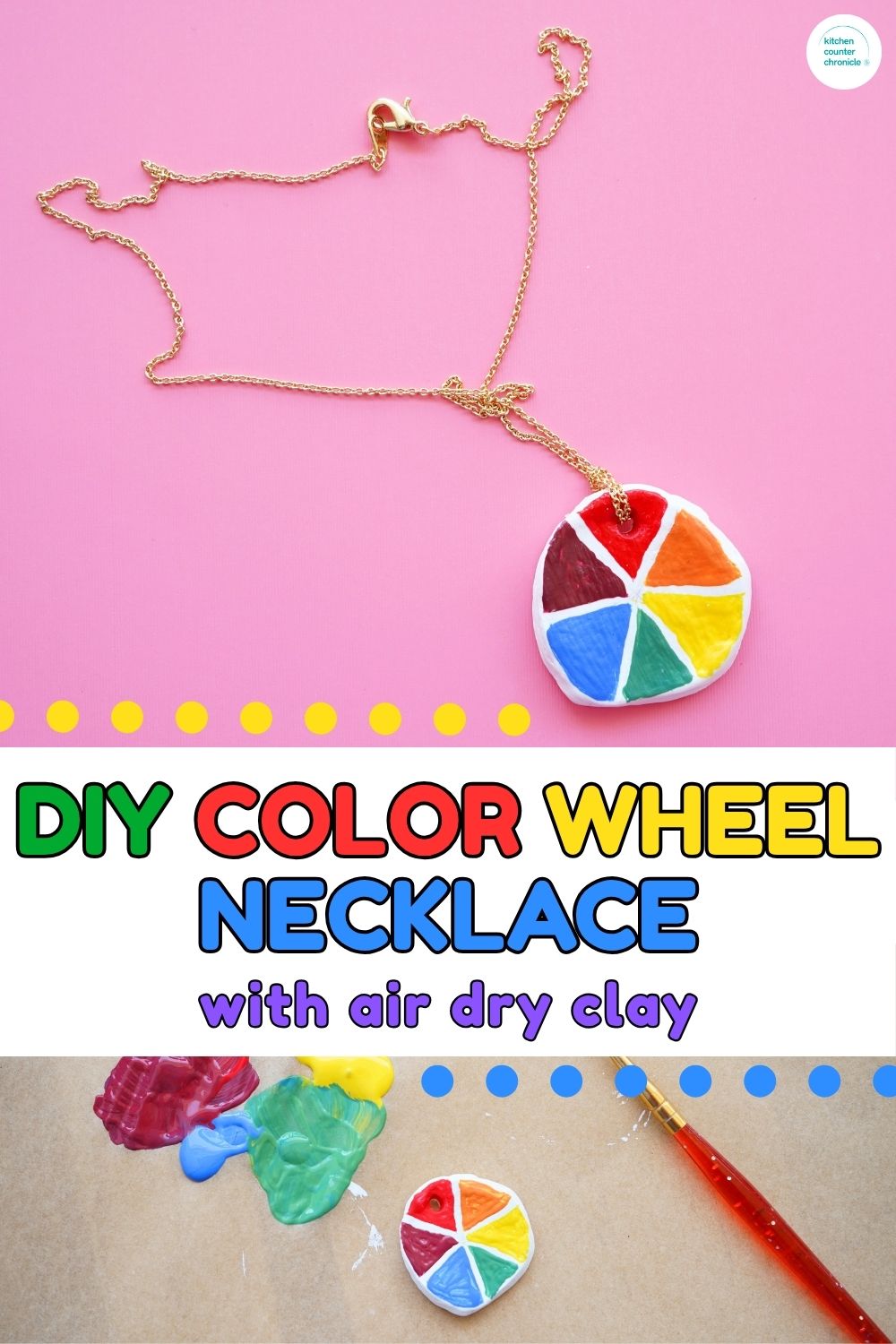 diy color wheel necklace with air dry clay craft for tweens