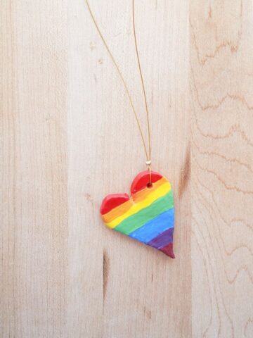 diy rainbow heart pendant on gold necklace cording