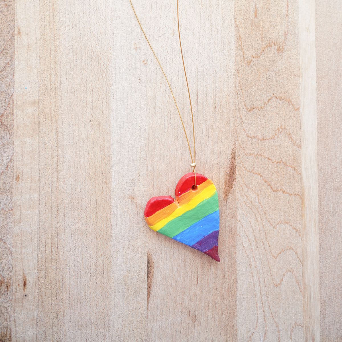 diy rainbow heart pendant on gold necklace cording