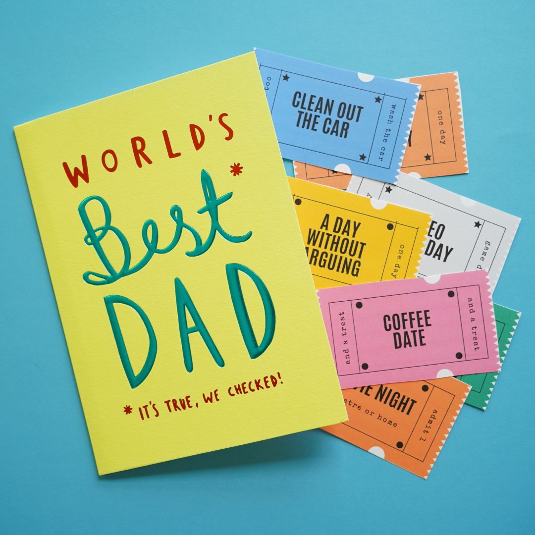 world's best Dad card filled with printable father's day coupons from tweens