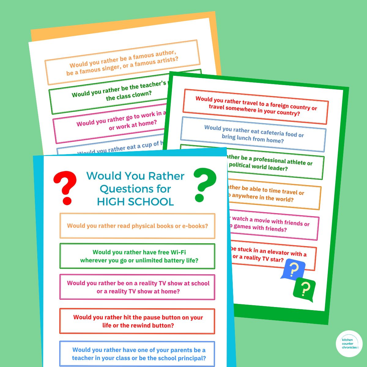 3 pages of printable would you rather questions for high school
