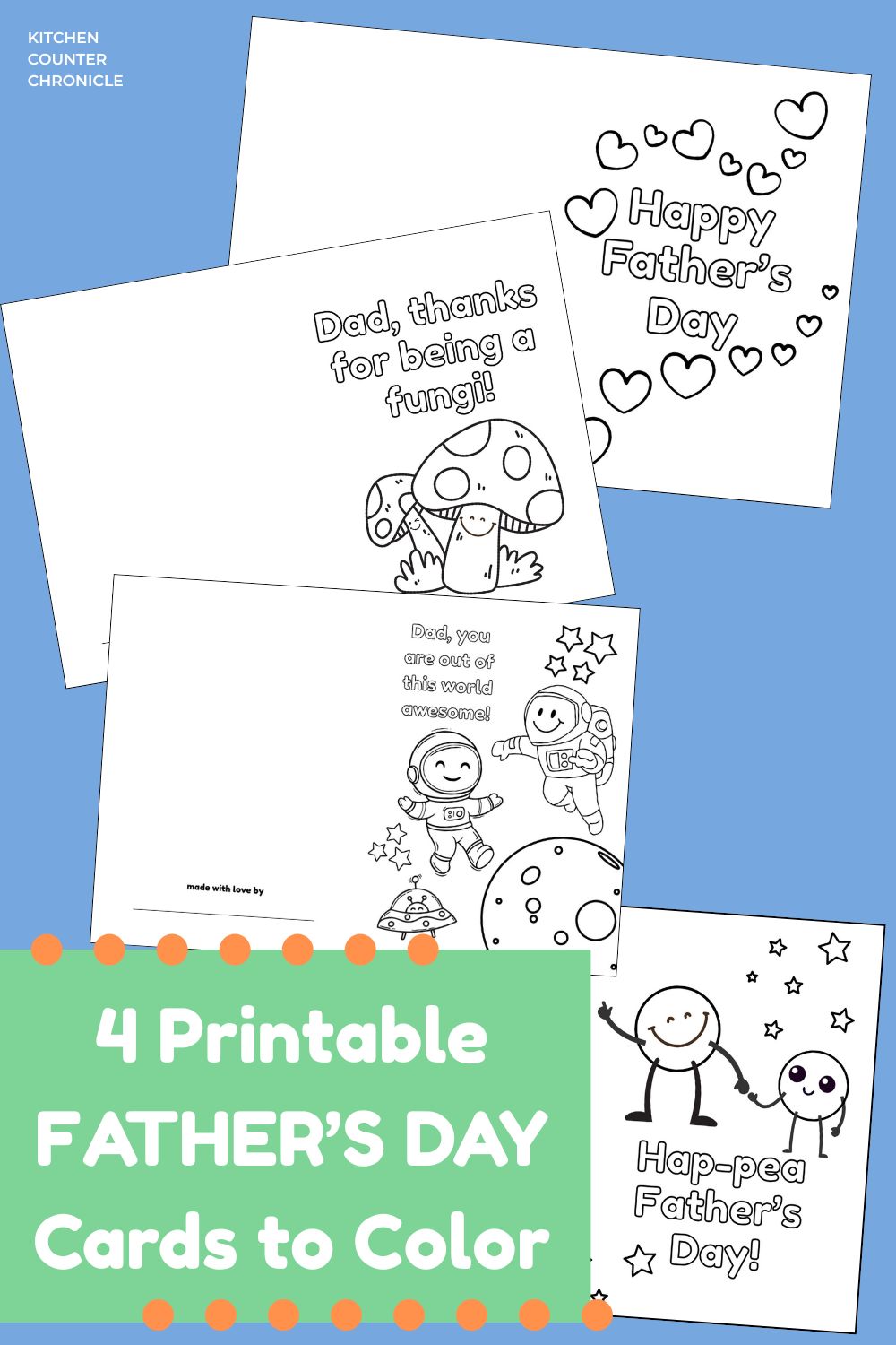 4 funny designs of happy father's day cards to print and color for kids