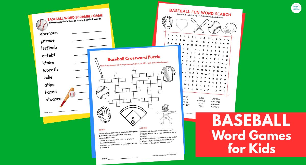 baseball printable word games for kids social image