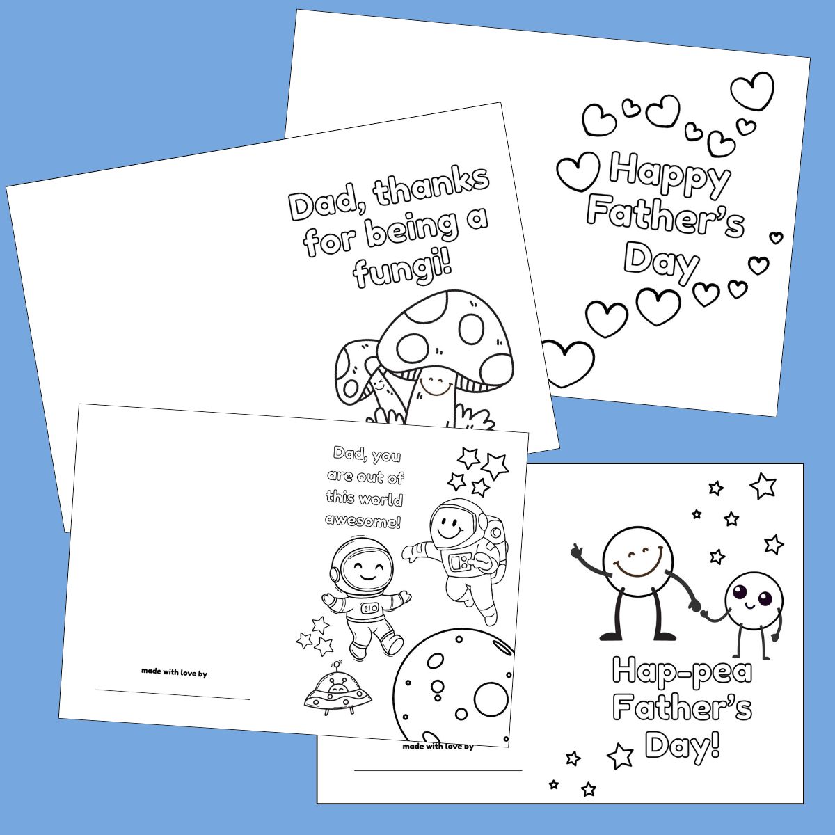 featured image for father's day cards to color with all 4 designs