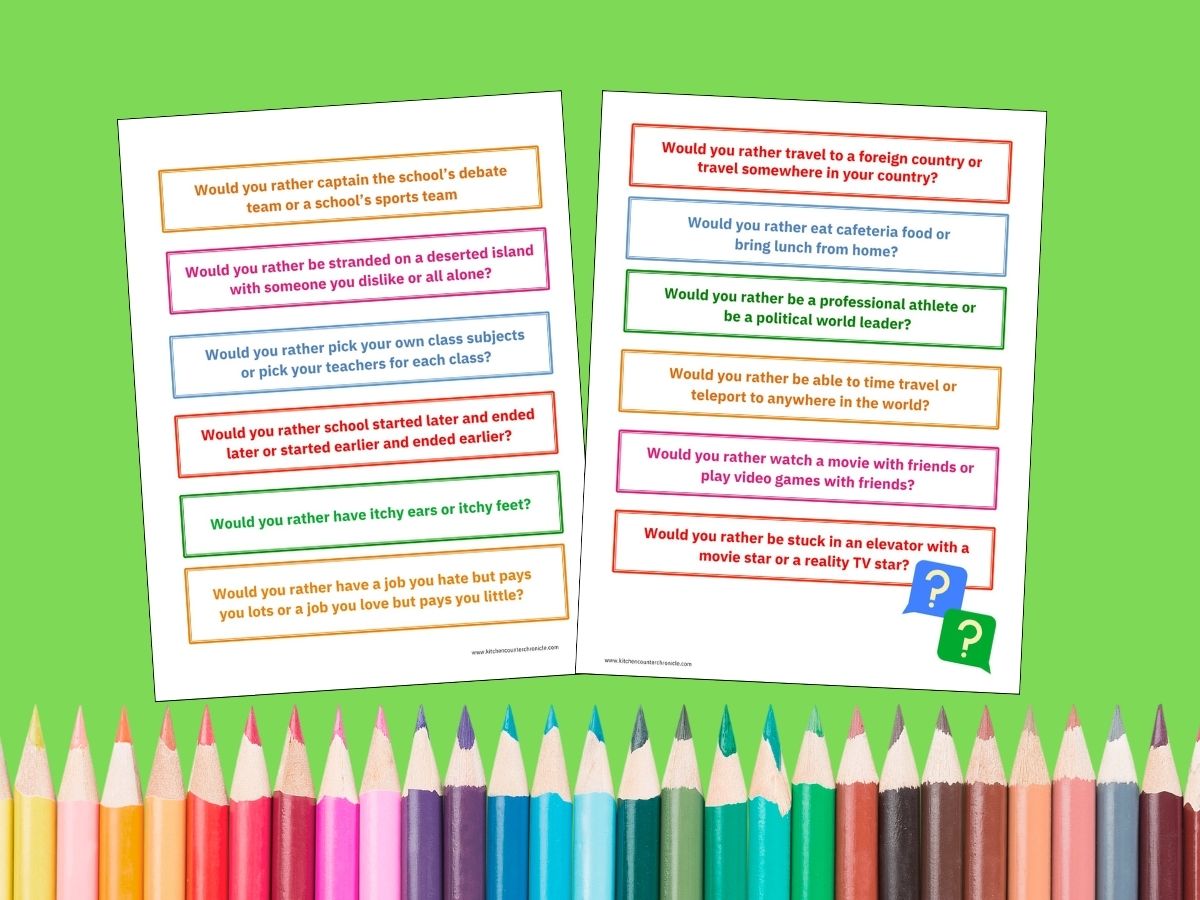 fun teen would you rather questions printables with pencil crayons