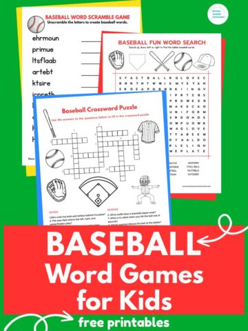 printable baseball word games for kids - baseball crossword puzzle, word search and word jumble