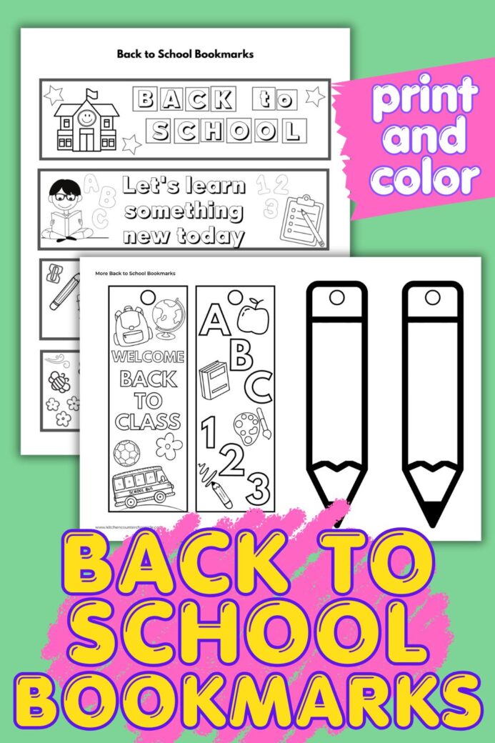 printable sheets of back to school bookmarks to print and color