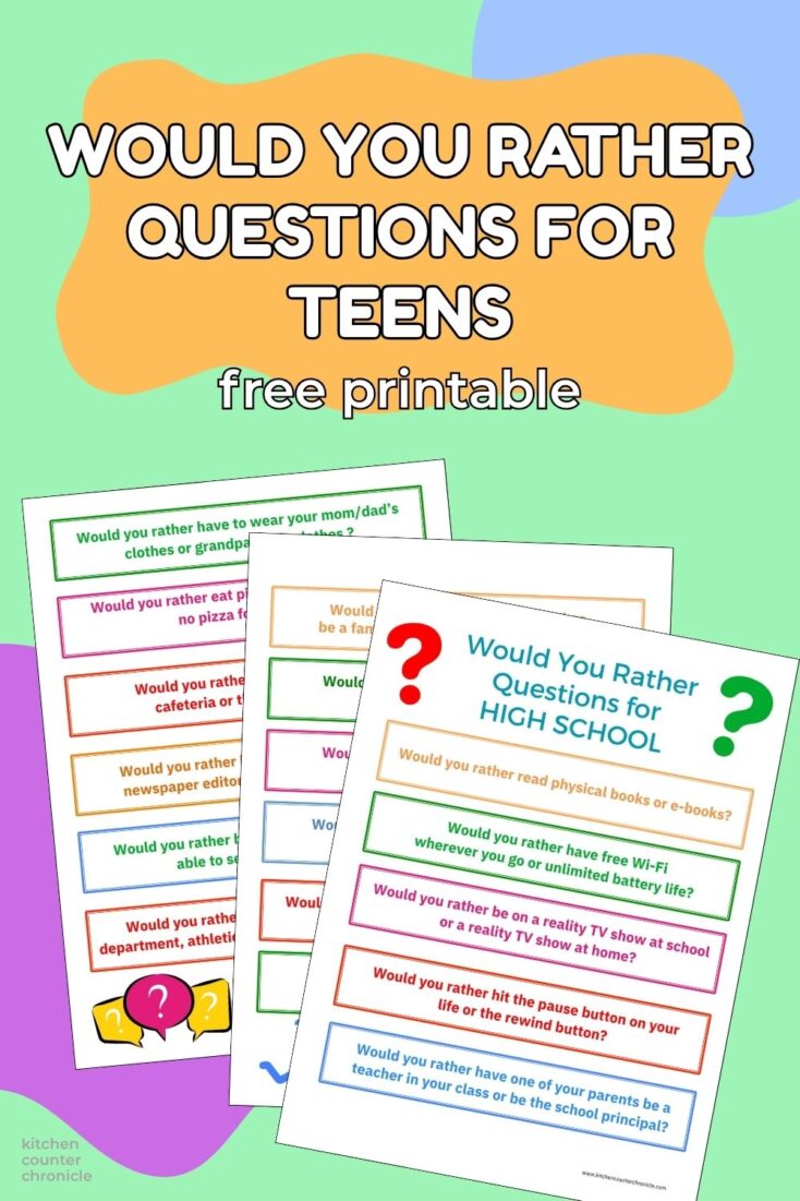 title WOULD YOU RATHER QUESTIONS FOR teens with printable question sheets pin