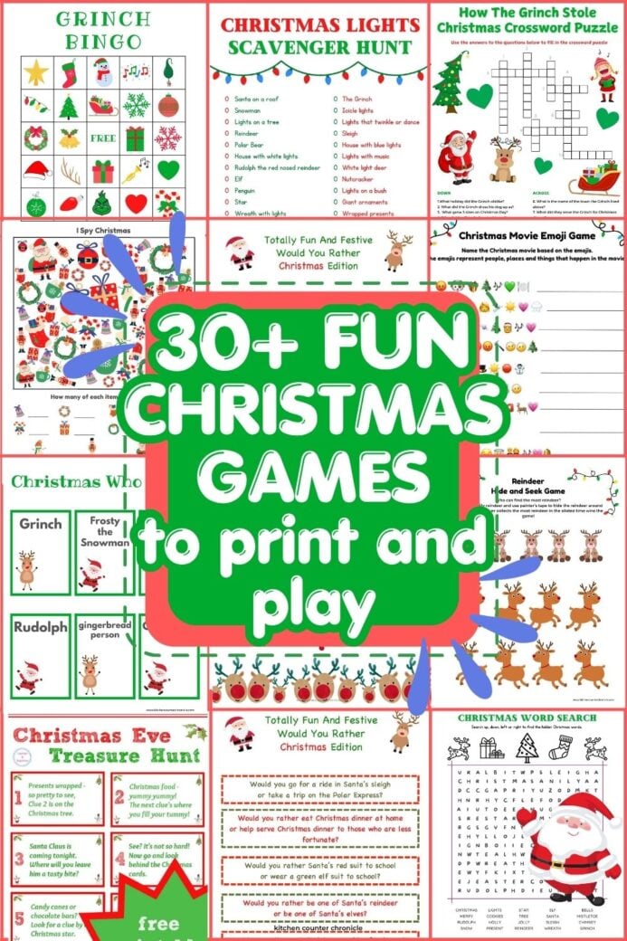 collage of free printable christmas games new pin image