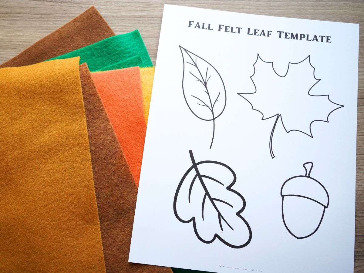 fall felt leaf template printable and pile of fall felt sheets