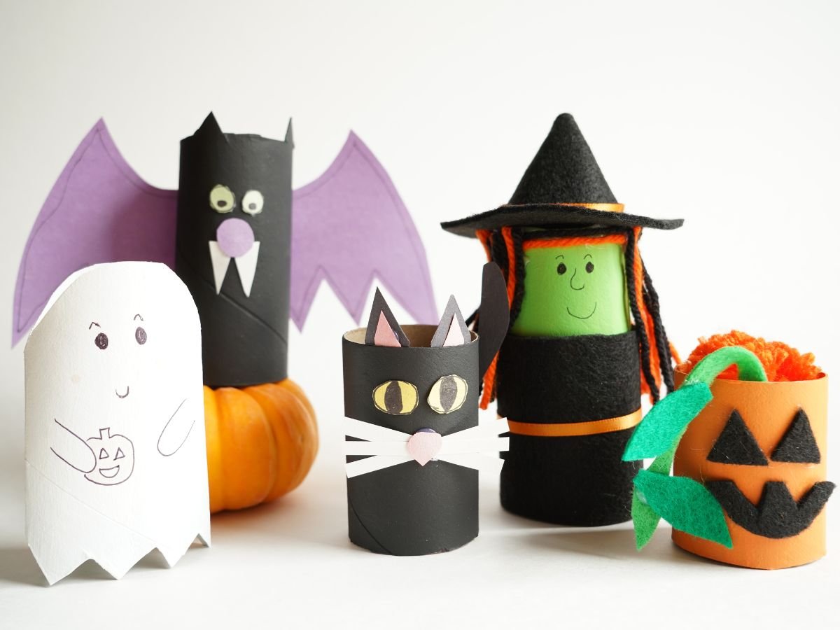 group of halloween toilet roll characters on table