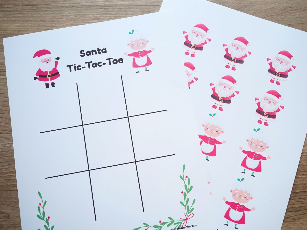 print out of santa tic-tac-toe game sheets