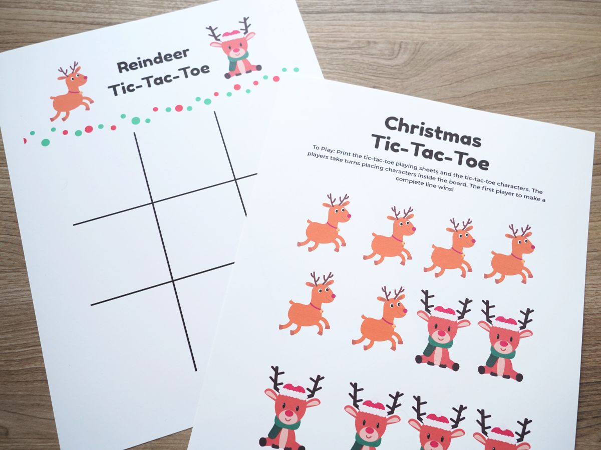 print out of two sheets of reindeer tic-tac-toe game sheet and reindeer to play with