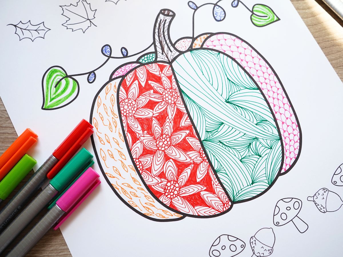 pumpkin printable filled with fall zentangle patterns