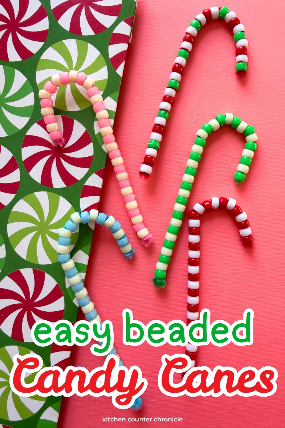 easy diy beaded pipe cleaner candy canes craft project pin image