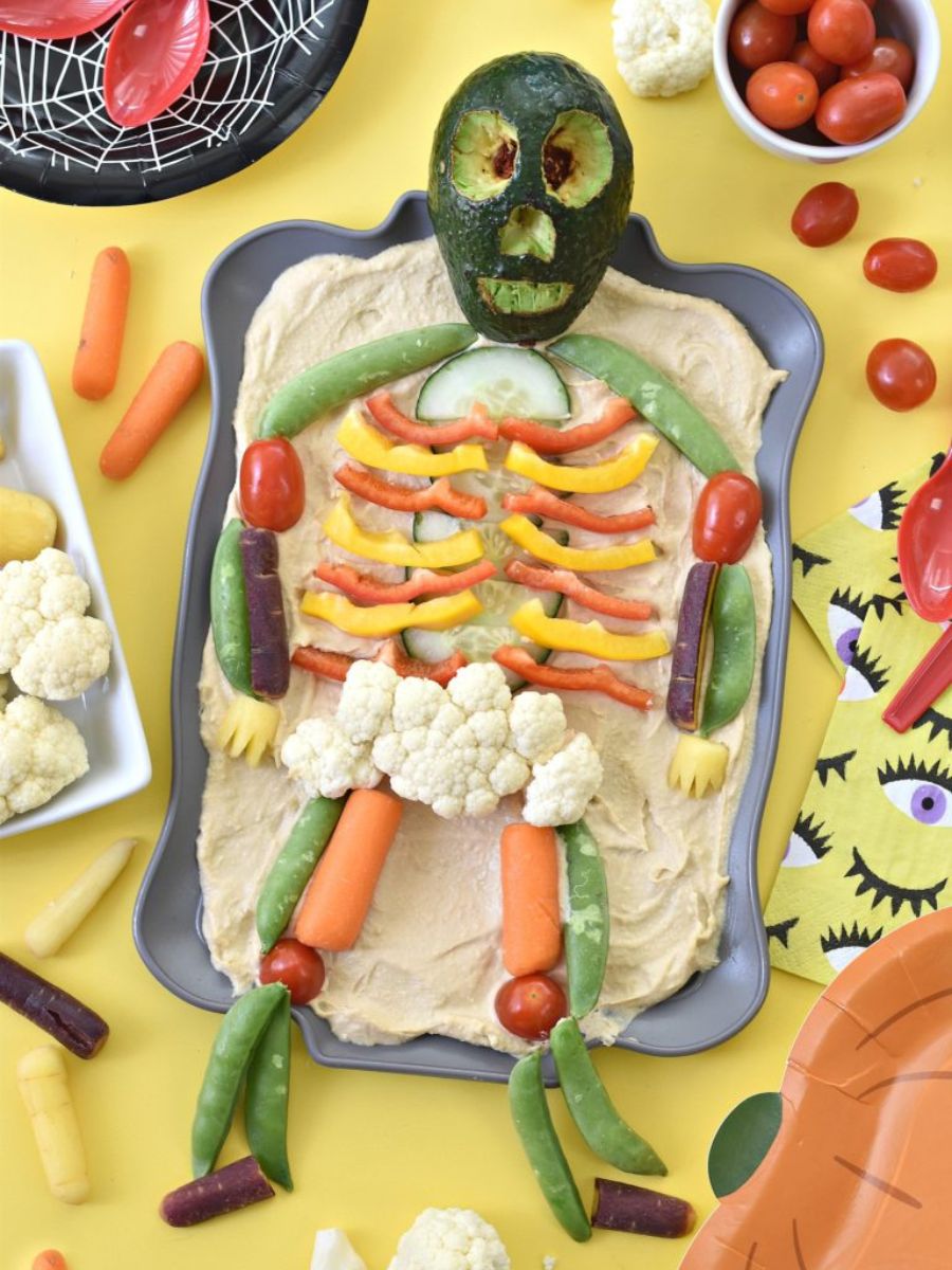 halloween skeleton vegetable board