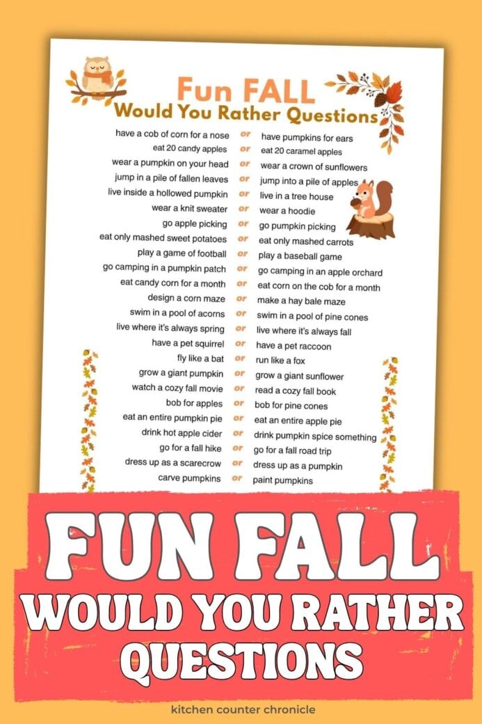 new pin for fun fall would you rather questions printable sheet for kids