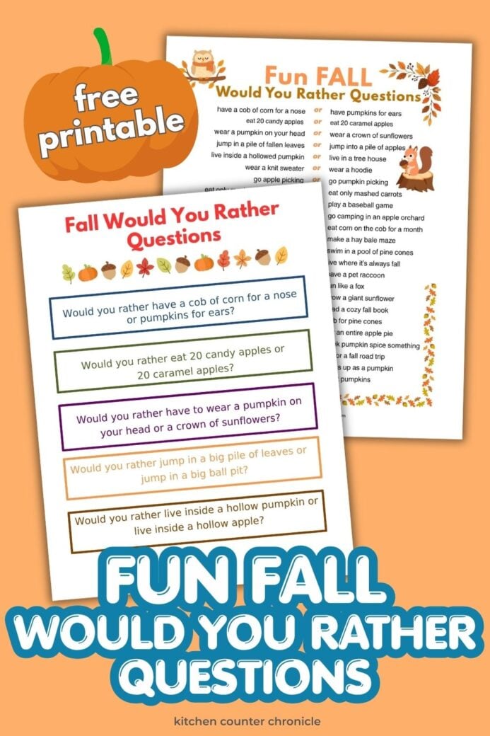 two versions of printable fall would you rather questions for families to print and play