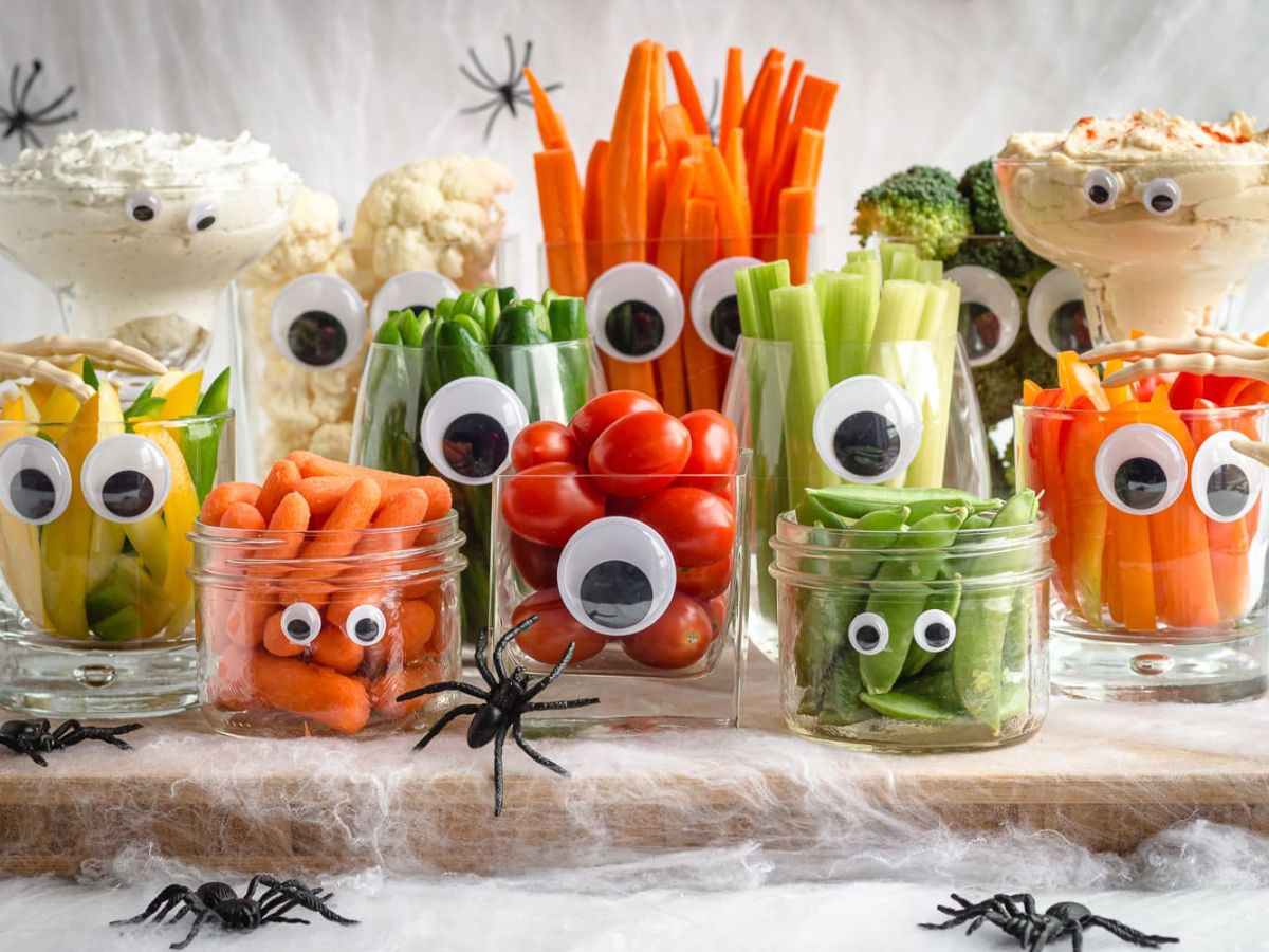veggie dips and sticks halloween display
