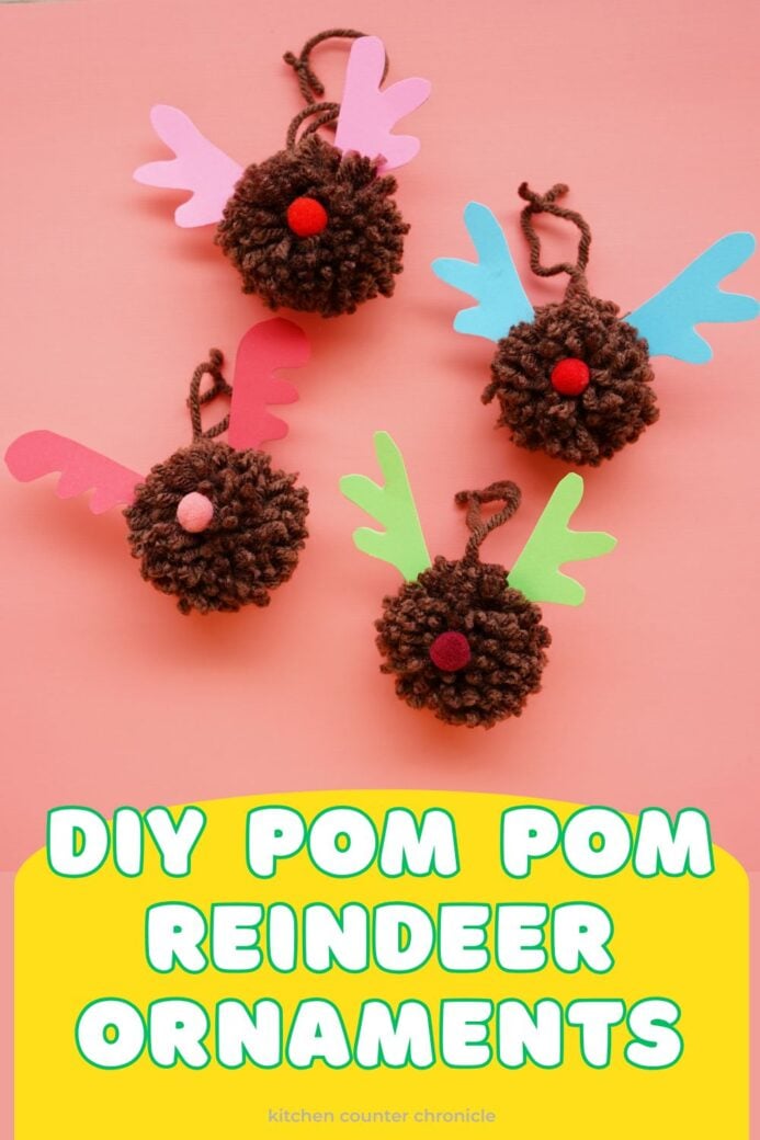 4 cute Pom Pom REINDEER Ornaments