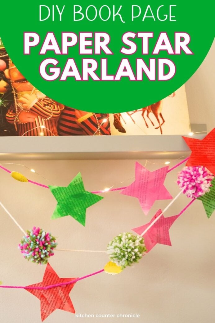 image of paper star garland and title diy book page paper star garland pin image