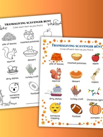 print out of 2 Thanksgiving Scavenger hunt games one is a coloring page