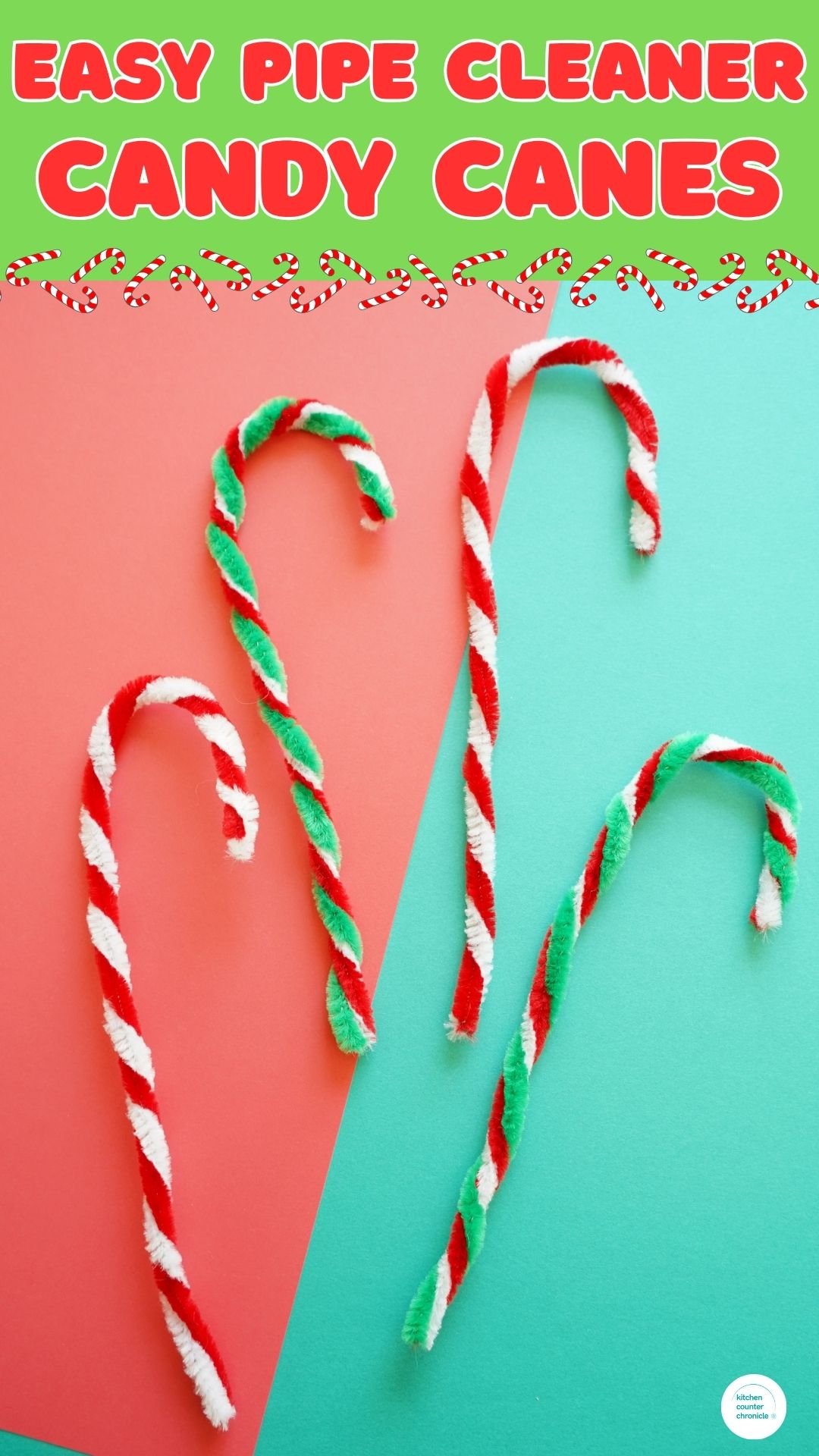title easy pipe cleaner candy cane craft with image of 4 candy cane pipe cleaners