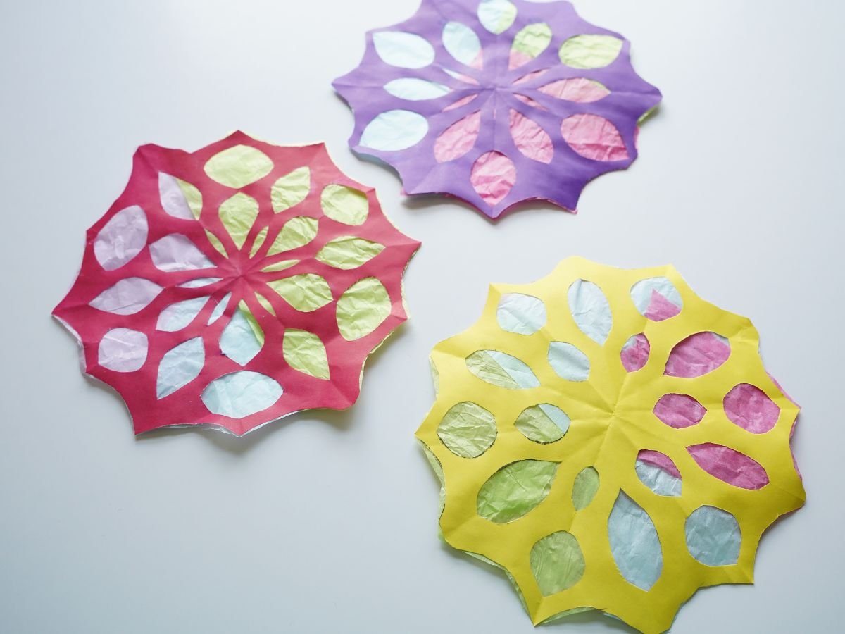 3 winter snowflake sun catchers on white background