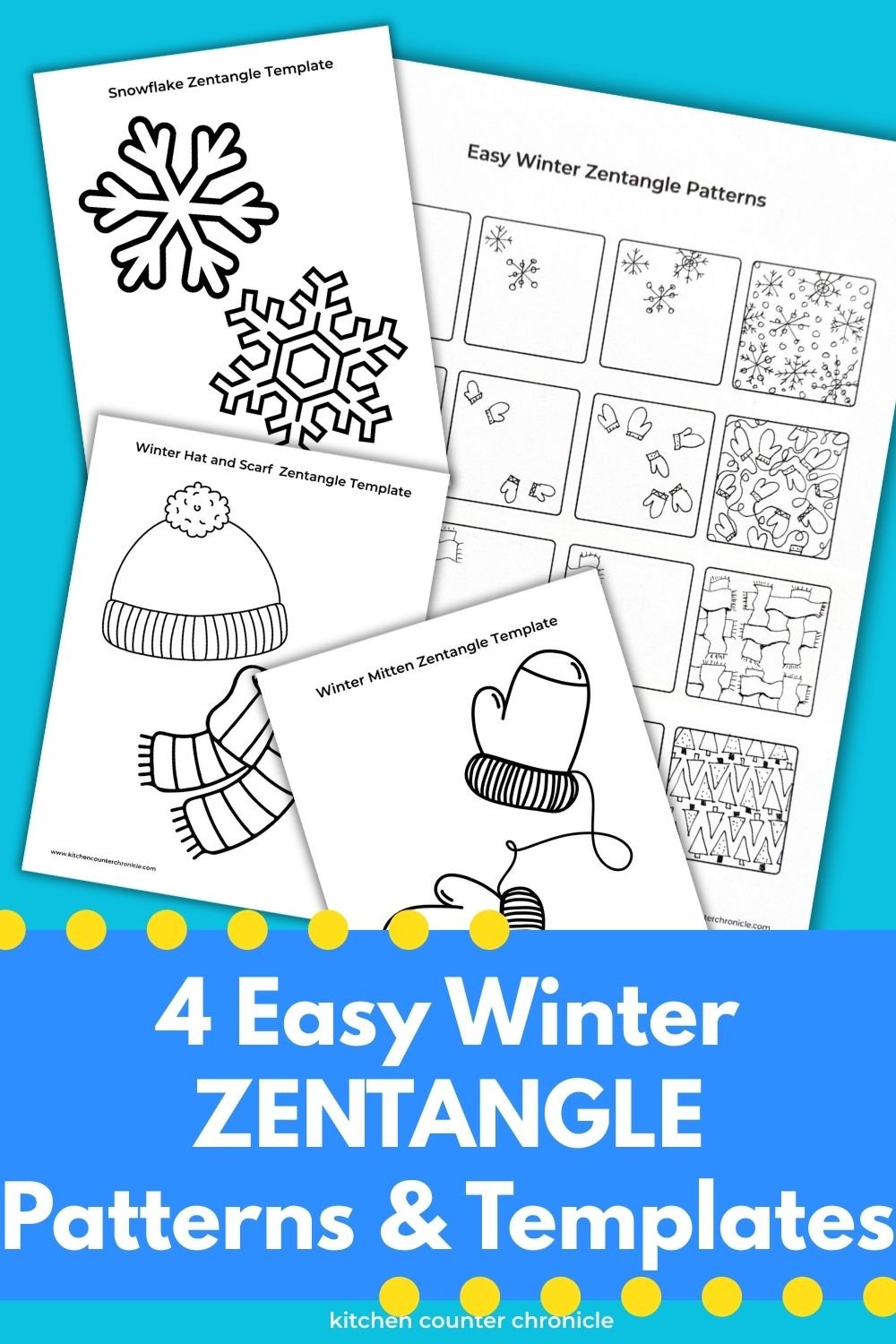 pin for step-by-step 4 simple winter zentangle patterns and winter templates