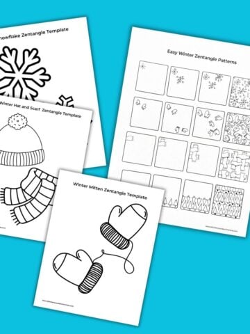 print outs of 4 easy winter zentangle patterns and printable winter shape templates