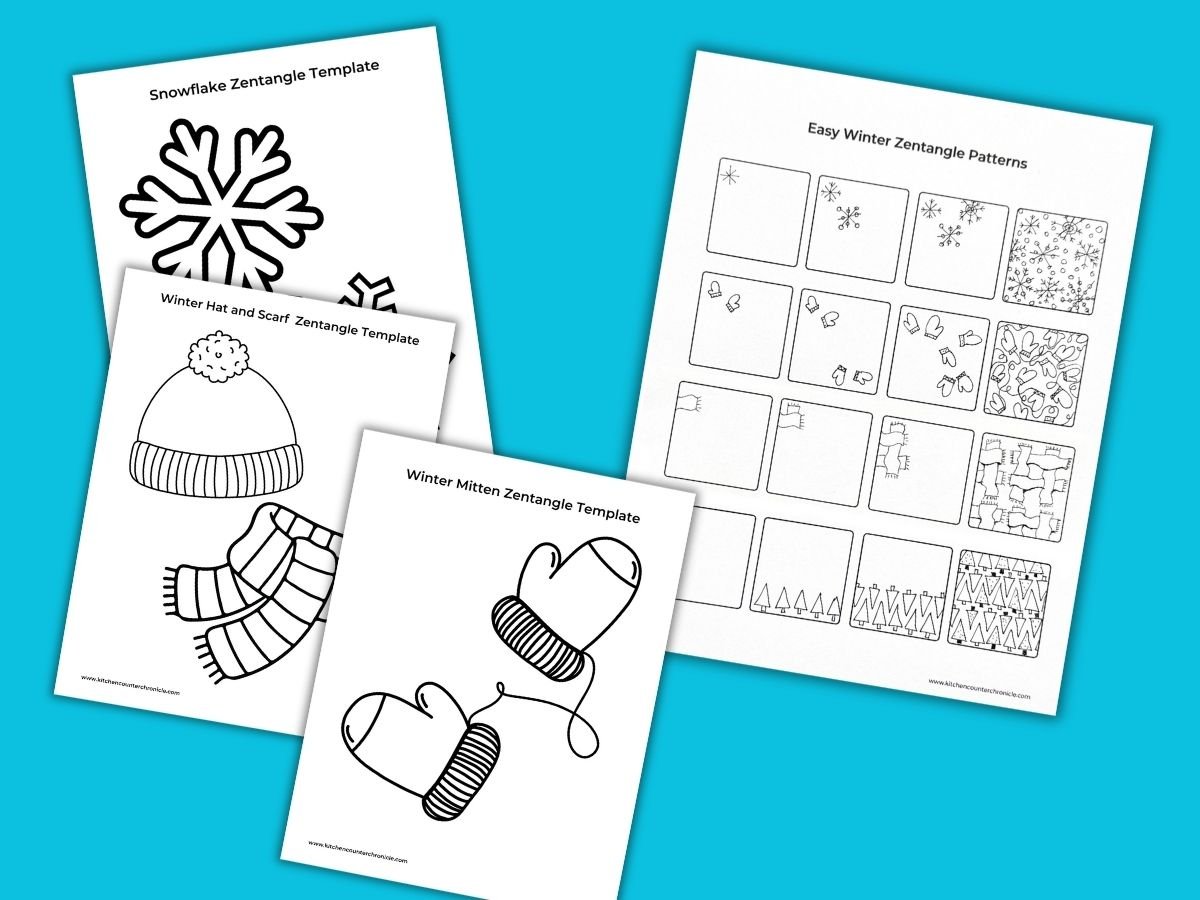 winter zentangle patterns and printable winter shape templates